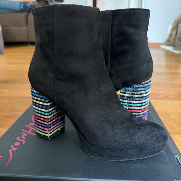 Betsey Johnson Downie Rainbow Rhinstone Platform Boots - Picture 1 of 3